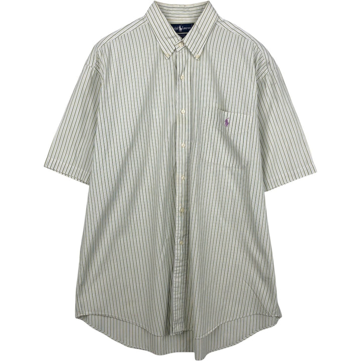 Ralph Lauren BLAIRE Multi-stripe Short-Sleeve Button-Down Striped Shirt, Men's Size XL (approx.) cotton green type yellow green Vintage Second Hand