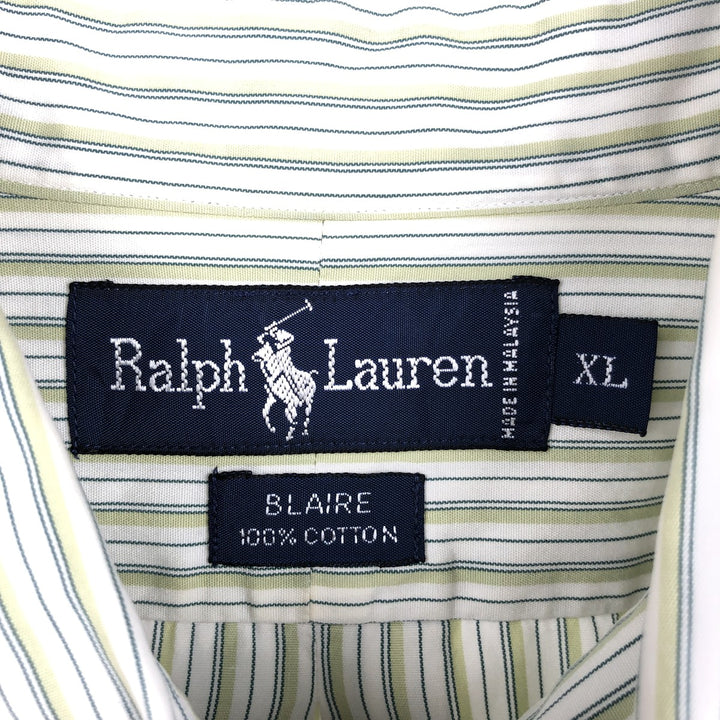 Ralph Lauren BLAIRE Multi-stripe Short-Sleeve Button-Down Striped Shirt, Men's Size XL (approx.) cotton green type yellow green Vintage Second Hand