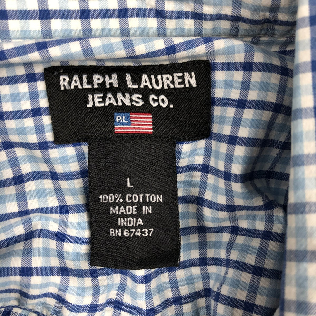 2000'S Ralph Lauren RALPH LAUREN JEANS CO. Short-sleeved button-down check shirt, men's size L (approx.) cotton Blue type light blue Vintage Second Hand
