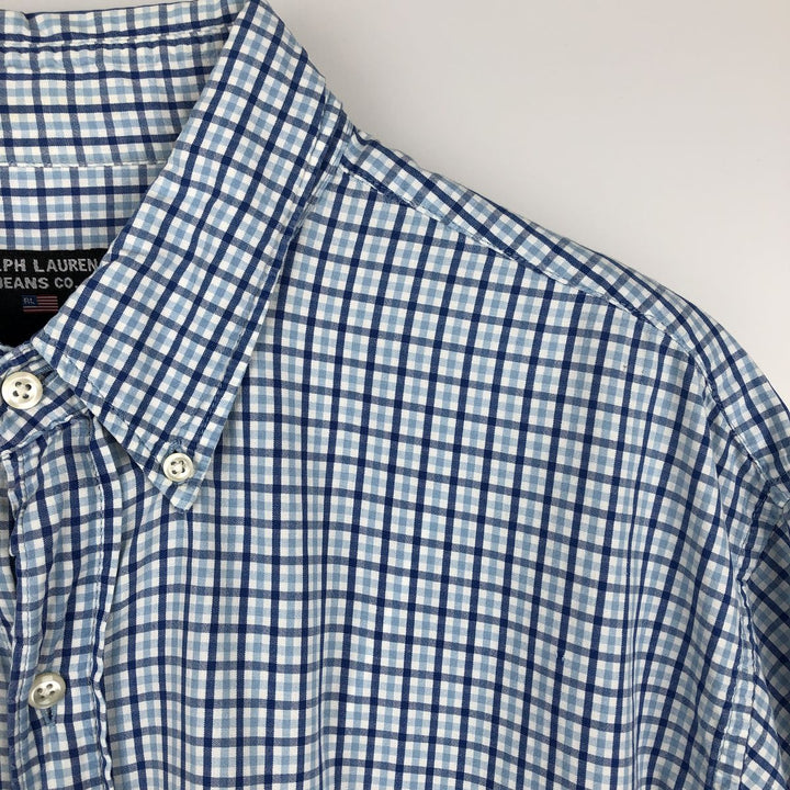 2000'S Ralph Lauren RALPH LAUREN JEANS CO. Short-sleeved button-down check shirt, men's size L (approx.) cotton Blue type light blue Vintage Second Hand