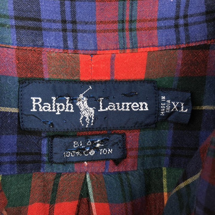 Ralph Lauren BLAKE short sleeve button down check shirt men's XL size cotton red type Vintage Second Hand
