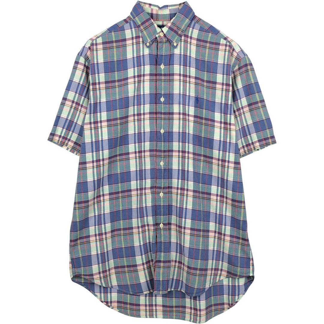 Ralph Lauren BLAKE short sleeve button down check shirt, men's size M cotton navy blue type Vintage Second Hand