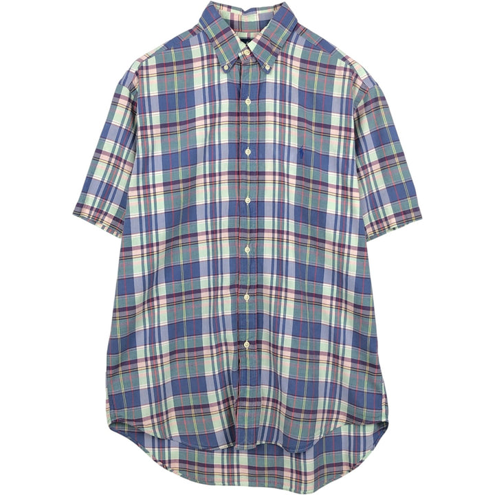 Ralph Lauren BLAKE short sleeve button down check shirt, men's size M cotton navy blue type Vintage Second Hand