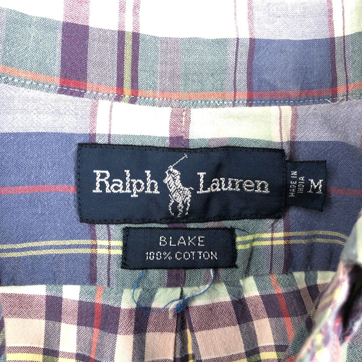 Ralph Lauren BLAKE short sleeve button down check shirt, men's size M cotton navy blue type Vintage Second Hand