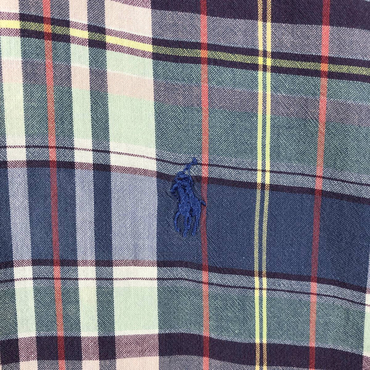 Ralph Lauren BLAKE short sleeve button down check shirt, men's size M cotton navy blue type Vintage Second Hand
