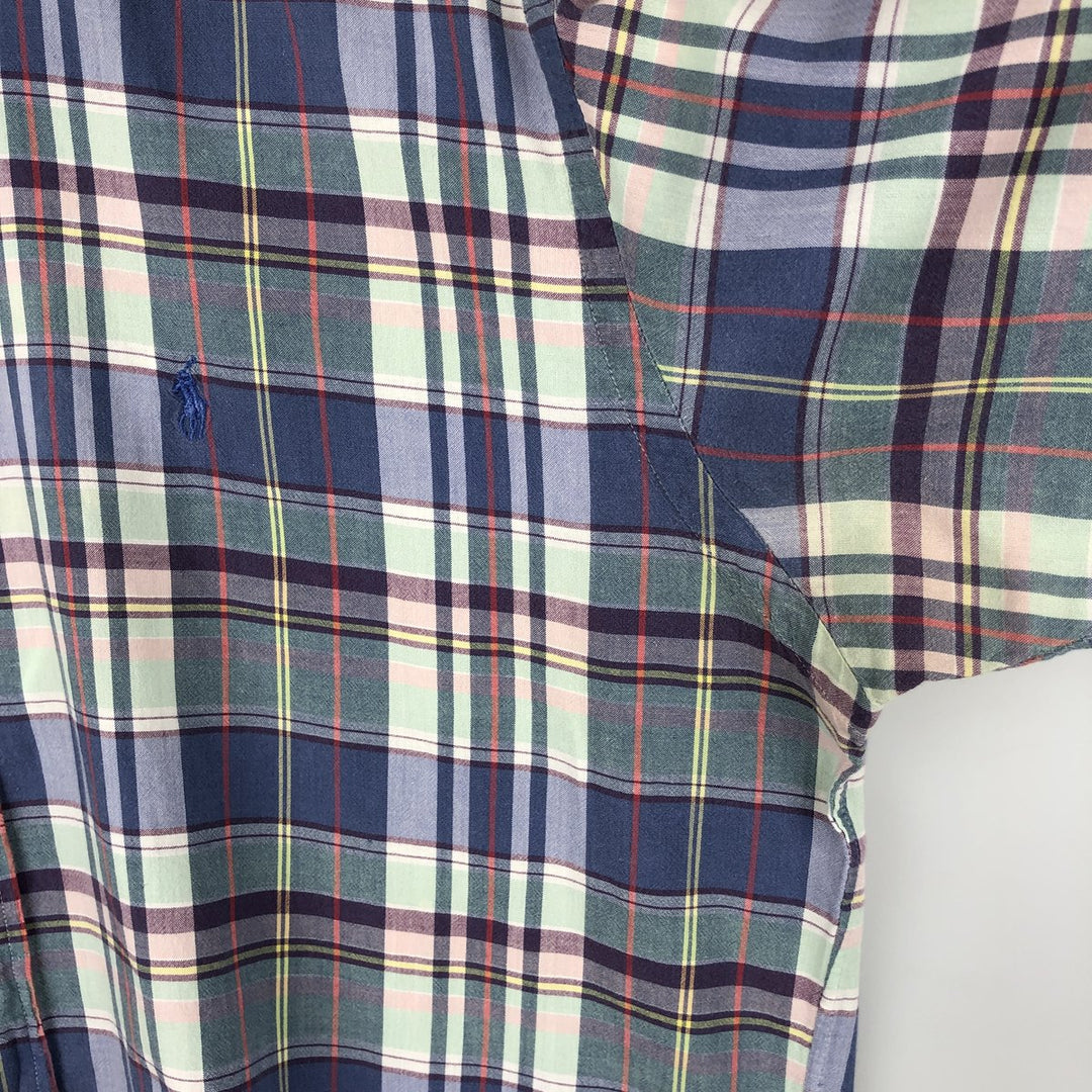 Ralph Lauren BLAKE short sleeve button down check shirt, men's size M cotton navy blue type Vintage Second Hand