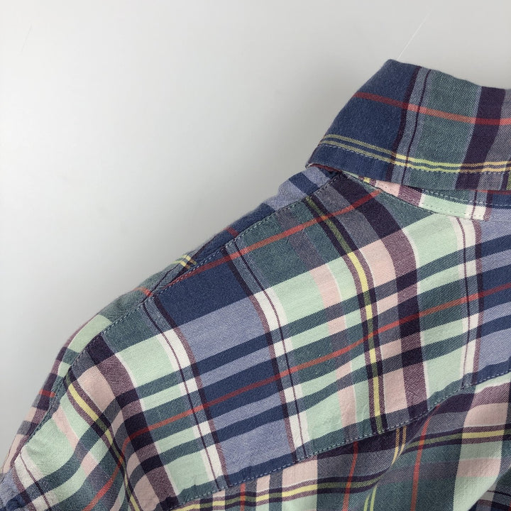 Ralph Lauren BLAKE short sleeve button down check shirt, men's size M cotton navy blue type Vintage Second Hand