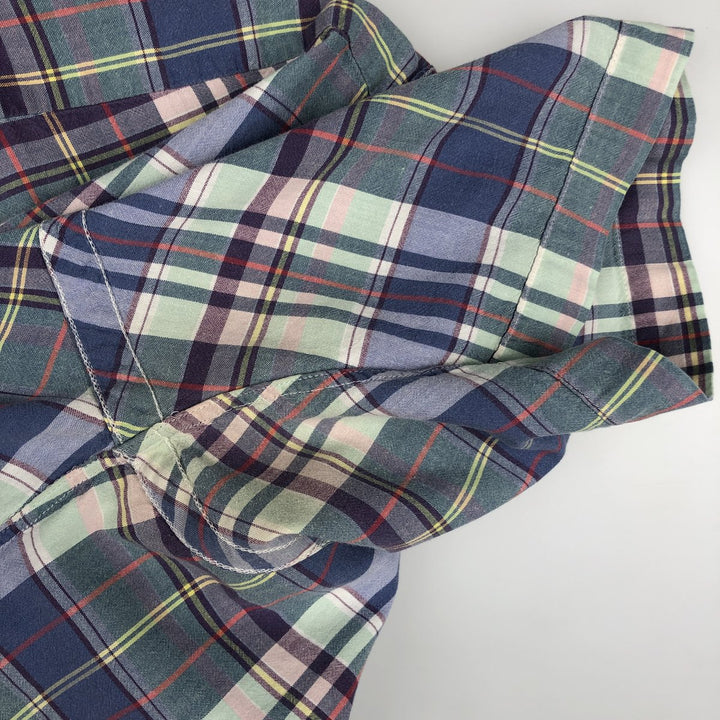Ralph Lauren BLAKE short sleeve button down check shirt, men's size M cotton navy blue type Vintage Second Hand