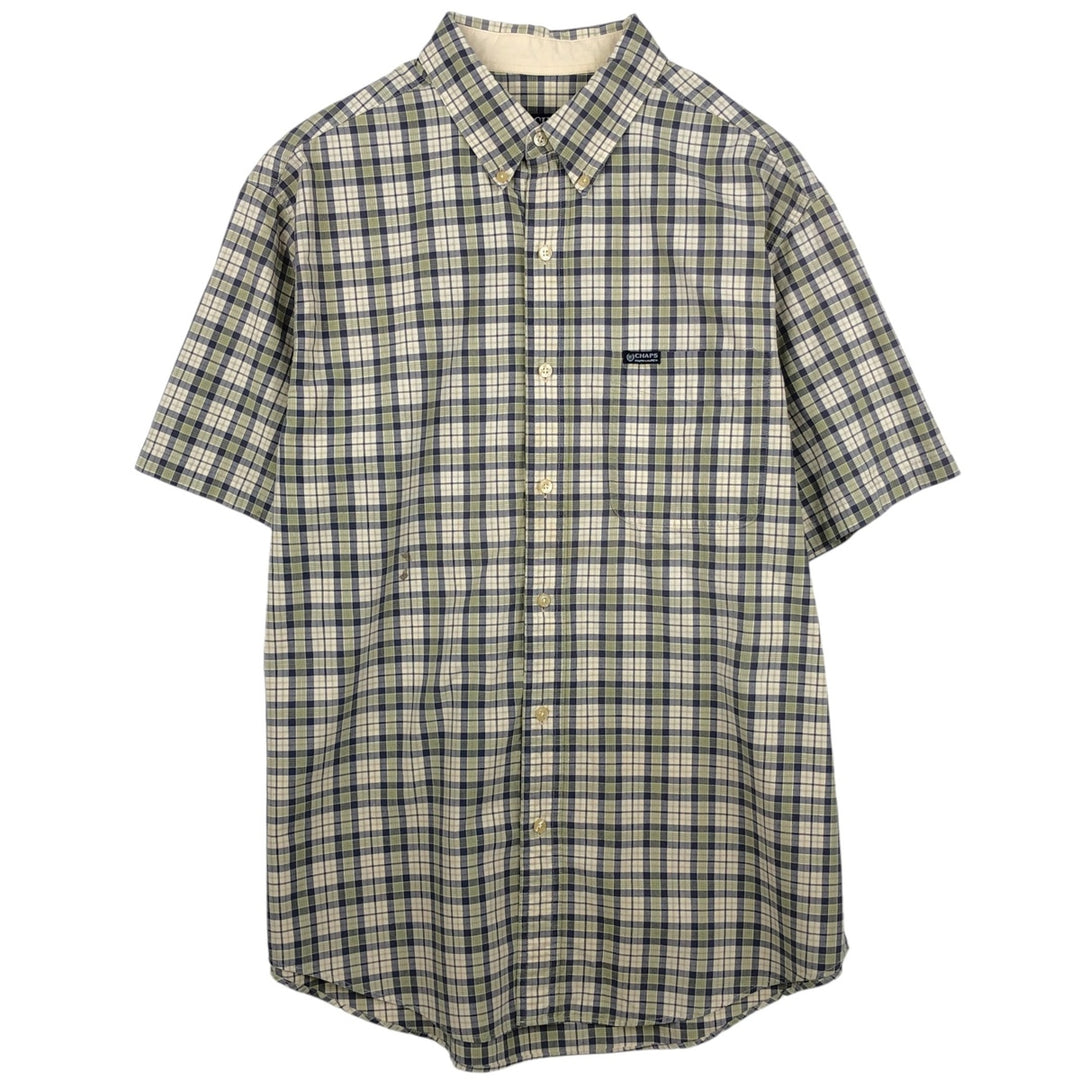 Ralph Lauren CHAPS short sleeve button down check shirt men's size L cotton unbleached Vintage Second Hand