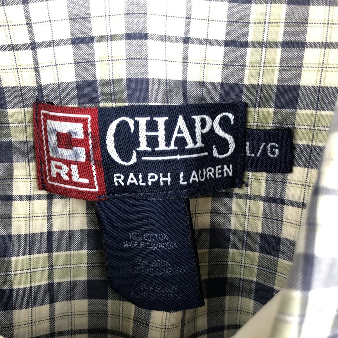 Ralph Lauren CHAPS short sleeve button down check shirt men's size L cotton unbleached Vintage Second Hand