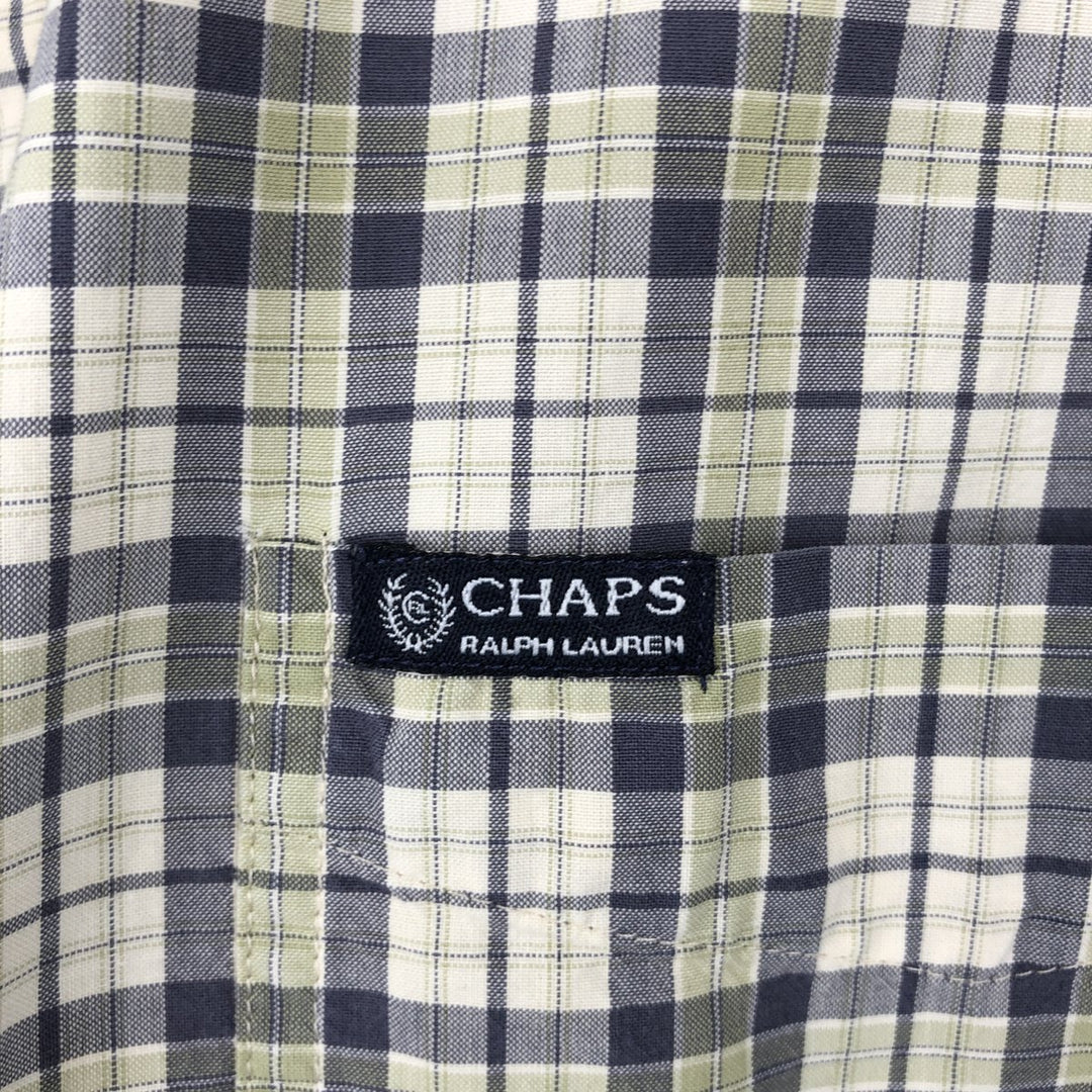 Ralph Lauren CHAPS short sleeve button down check shirt men's size L cotton unbleached Vintage Second Hand