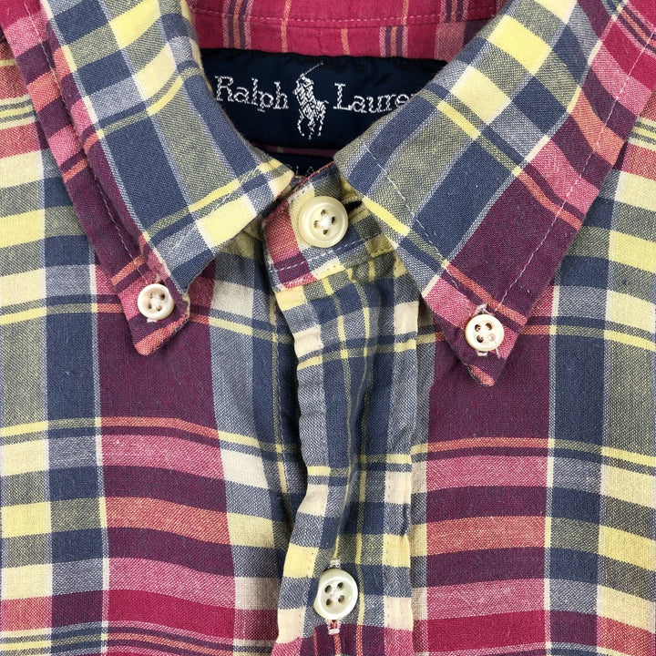 Ralph Lauren BLAKE Madras Check Short-Sleeve Button-Down Check Shirt (Men's Size S) cotton red type Vintage Second Hand