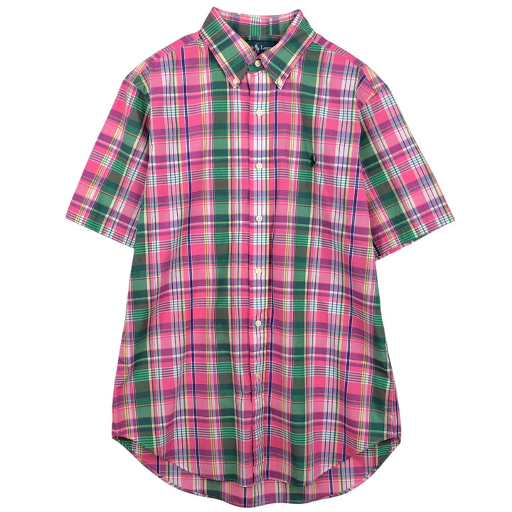 Ralph Lauren CLASSIC FIT Madras Check Short-Sleeve Button-Down Check Shirt (Men's Size M) cotton pink type Vintage Second Hand