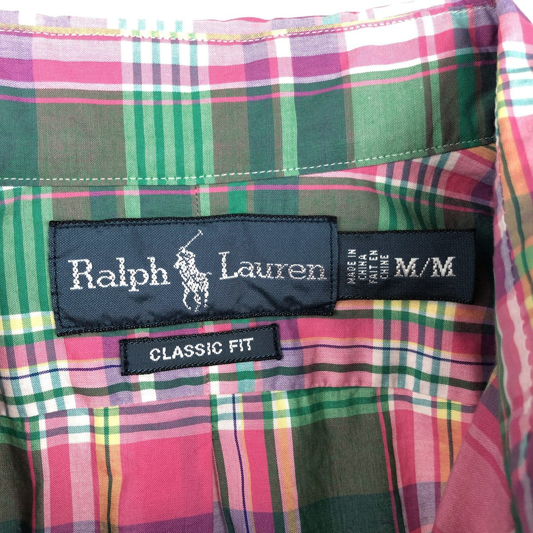 Ralph Lauren CLASSIC FIT Madras Check Short-Sleeve Button-Down Check Shirt (Men's Size M) cotton pink type Vintage Second Hand