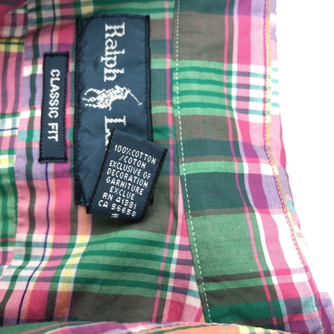 Ralph Lauren CLASSIC FIT Madras Check Short-Sleeve Button-Down Check Shirt (Men's Size M) cotton pink type Vintage Second Hand