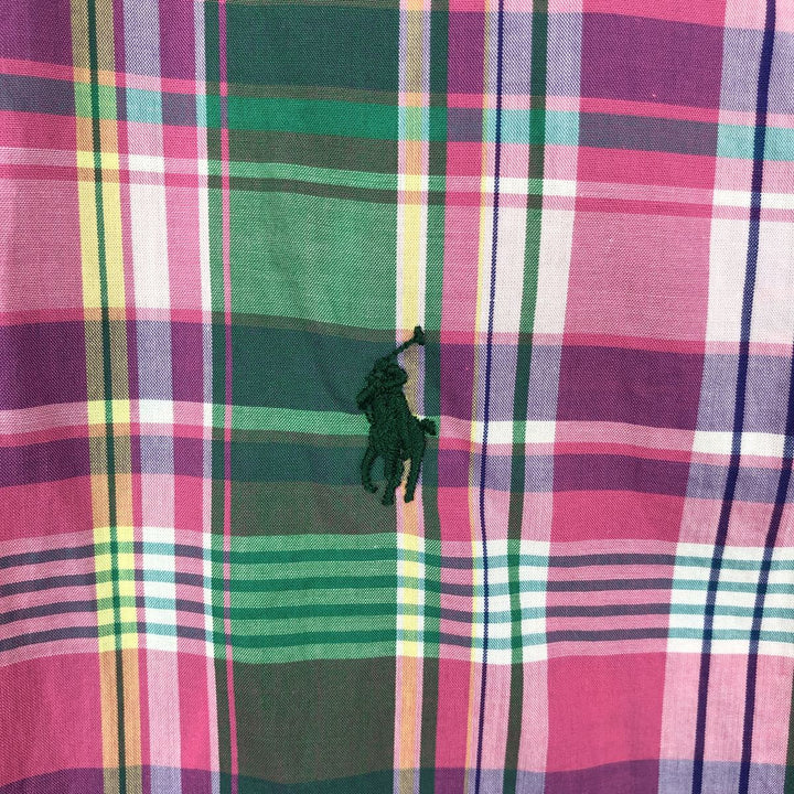Ralph Lauren CLASSIC FIT Madras Check Short-Sleeve Button-Down Check Shirt (Men's Size M) cotton pink type Vintage Second Hand