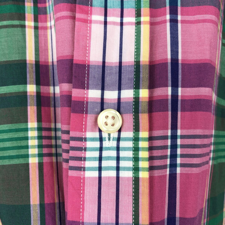 Ralph Lauren CLASSIC FIT Madras Check Short-Sleeve Button-Down Check Shirt (Men's Size M) cotton pink type Vintage Second Hand