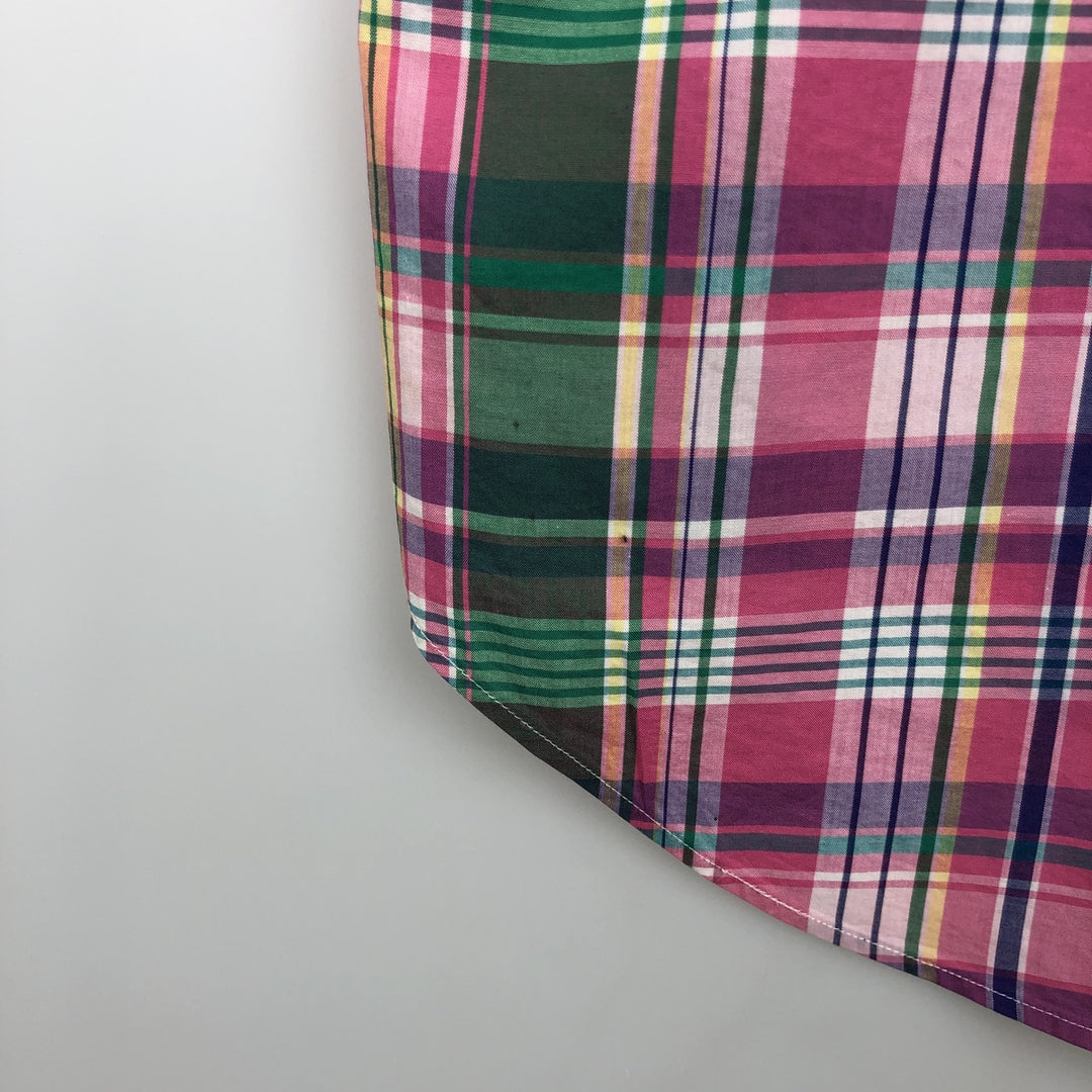 Ralph Lauren CLASSIC FIT Madras Check Short-Sleeve Button-Down Check Shirt (Men's Size M) cotton pink type Vintage Second Hand