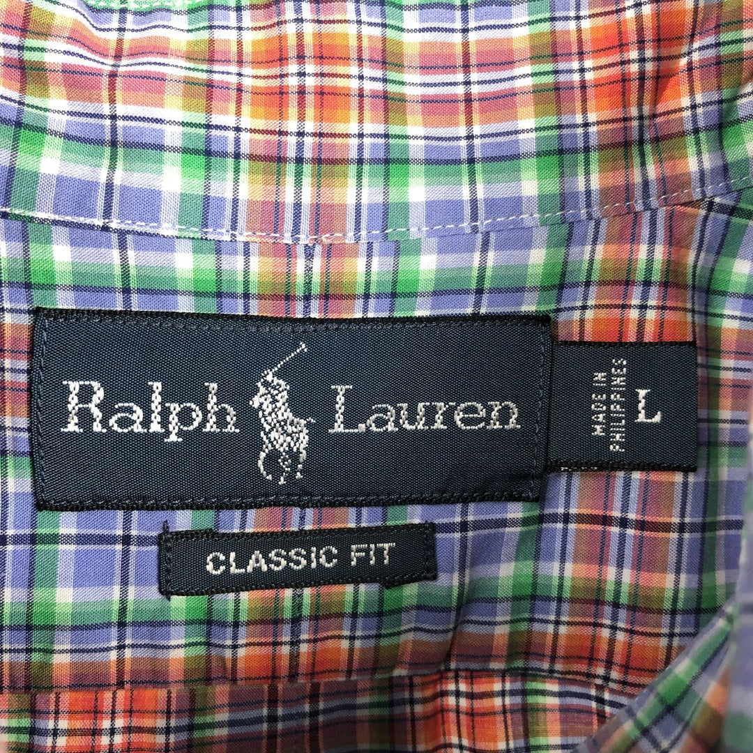 Ralph Lauren Classic Fit Short Sleeve Button Down Check Shirt Men's Size L cotton blue type Vintage Second Hand