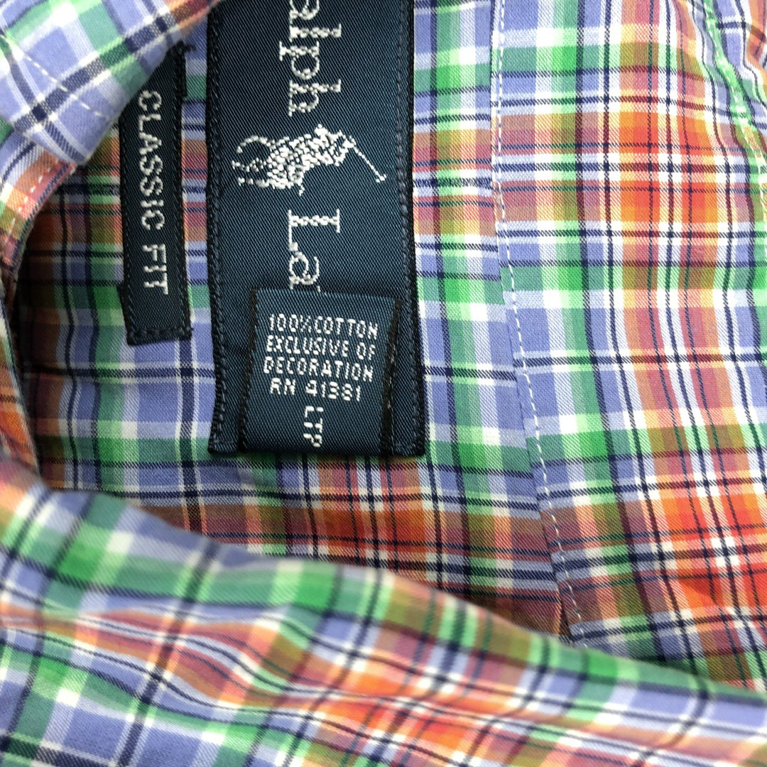 Ralph Lauren Classic Fit Short Sleeve Button Down Check Shirt Men's Size L cotton blue type Vintage Second Hand