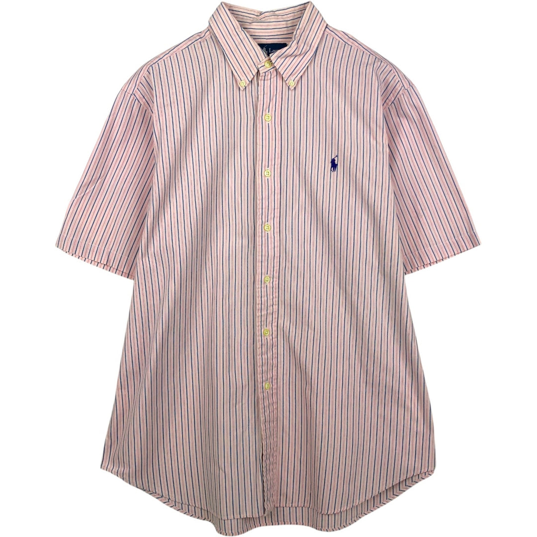 Ralph Lauren CLASSIC FIT Multi-Stripe Short-Sleeve Button-Down Striped Shirt, Men's Size L (approx.) cotton pink type Vintage Second Hand