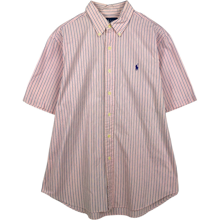 Ralph Lauren CLASSIC FIT Multi-Stripe Short-Sleeve Button-Down Striped Shirt, Men's Size L (approx.) cotton pink type Vintage Second Hand
