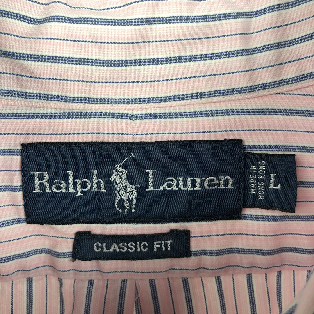 Ralph Lauren CLASSIC FIT Multi-Stripe Short-Sleeve Button-Down Striped Shirt, Men's Size L (approx.) cotton pink type Vintage Second Hand