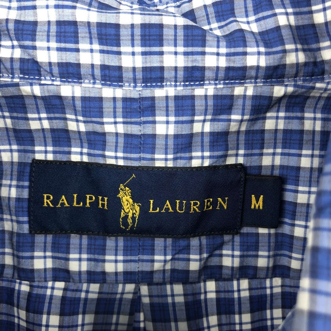 Ralph Lauren short sleeve button down check shirt, men's size M cotton blue type Vintage Second Hand