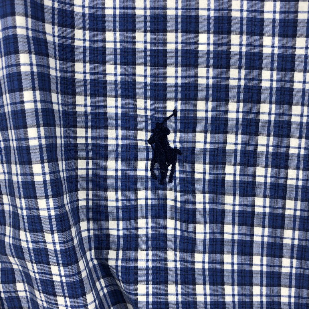 Ralph Lauren short sleeve button down check shirt, men's size M cotton blue type Vintage Second Hand