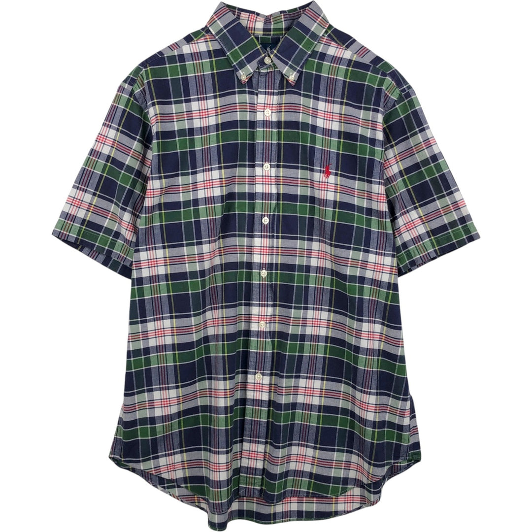 Ralph Lauren Classic Fit Short Sleeve Button Down Check Shirt Men's Size L cotton navy blue type Vintage Second Hand