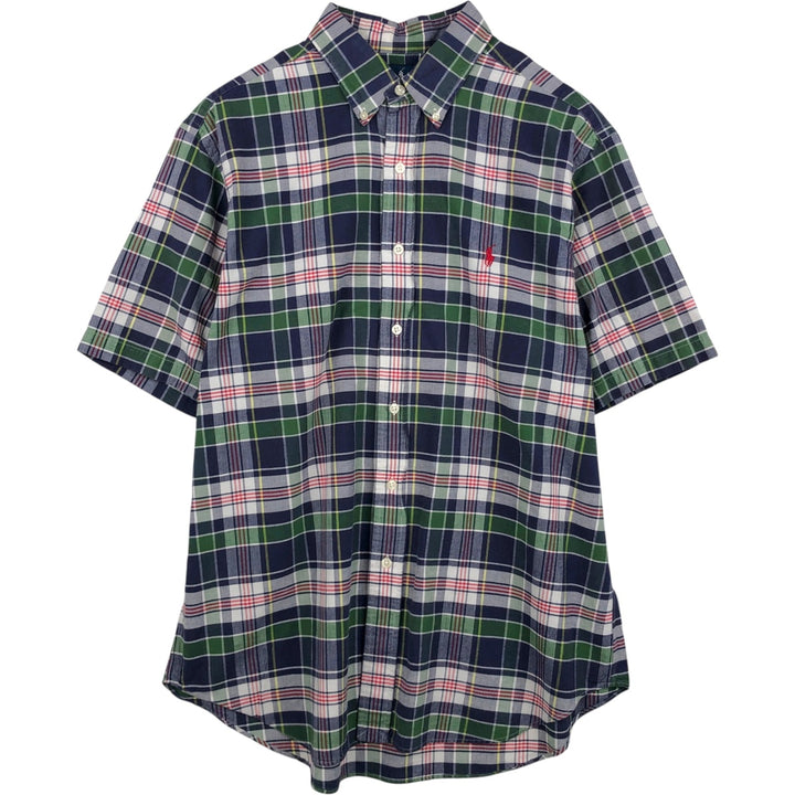 Ralph Lauren Classic Fit Short Sleeve Button Down Check Shirt Men's Size L cotton navy blue type Vintage Second Hand