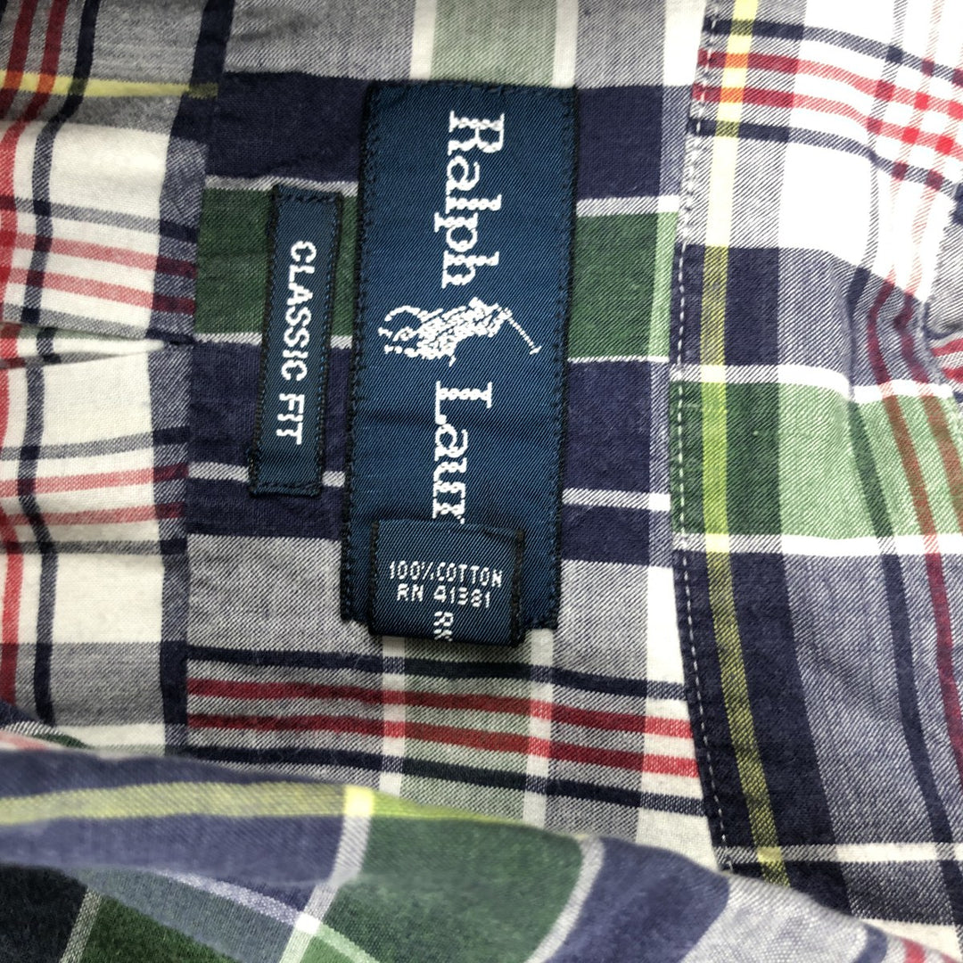 Ralph Lauren Classic Fit Short Sleeve Button Down Check Shirt Men's Size L cotton navy blue type Vintage Second Hand