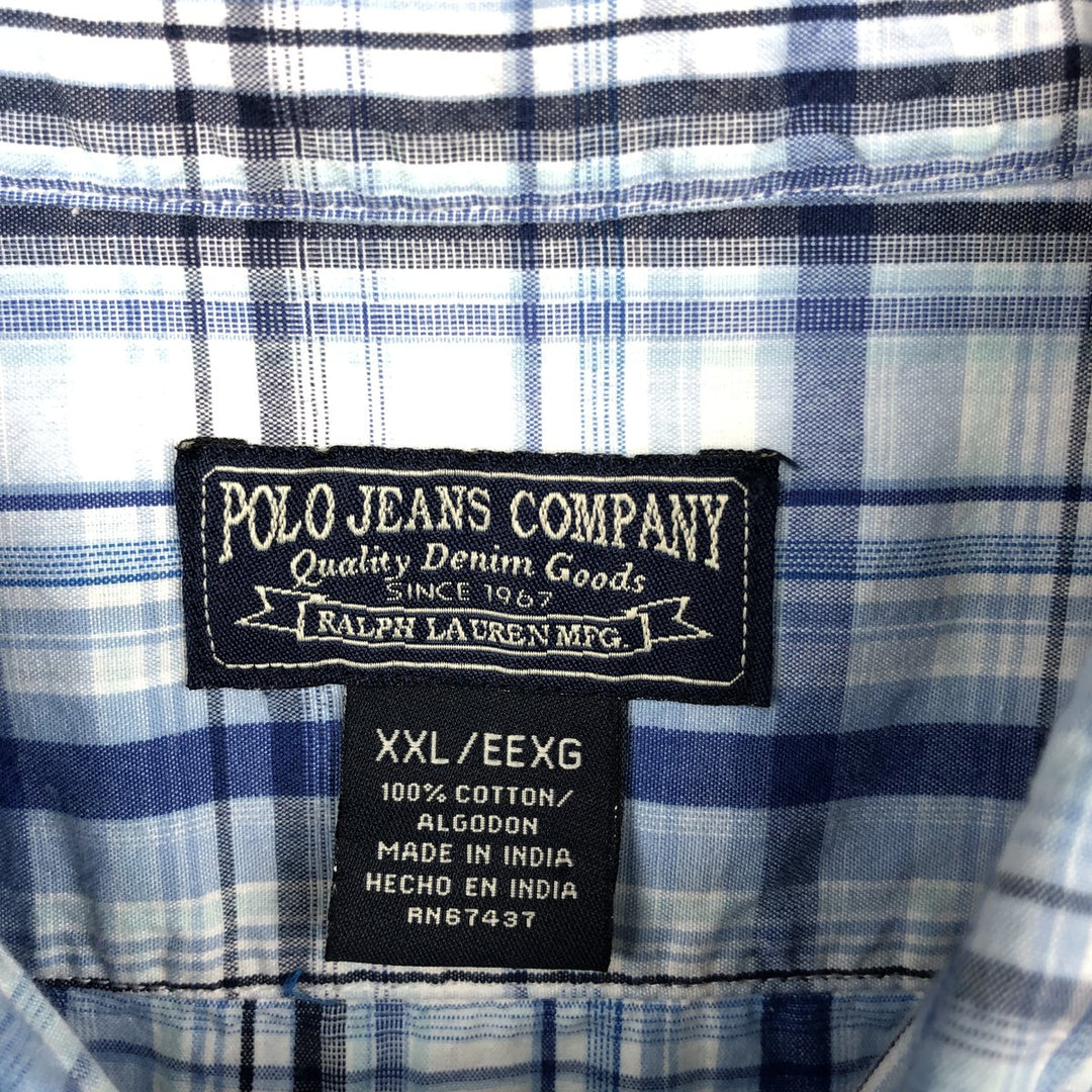 2000'S Ralph Lauren POLO JEANS COMPANY Short-Sleeve Button-Down Check Shirt, Men's Size XXL (approx.) cotton Blue type light blue Vintage Second Hand