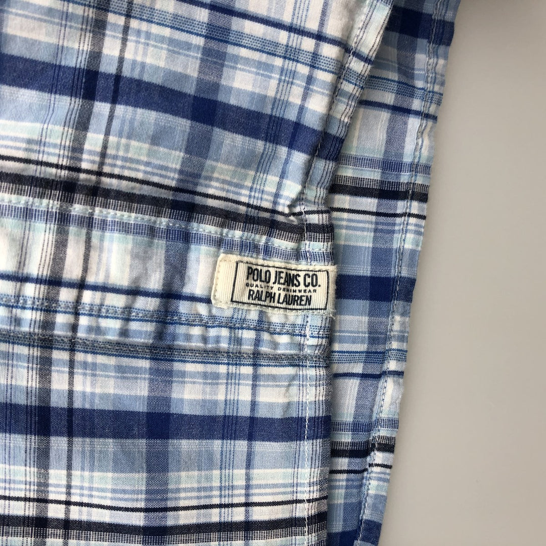 2000'S Ralph Lauren POLO JEANS COMPANY Short-Sleeve Button-Down Check Shirt, Men's Size XXL (approx.) cotton Blue type light blue Vintage Second Hand
