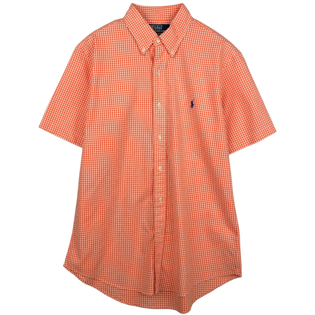 Ralph Lauren CUSTOM FIT Gingham Check Short-Sleeve Button-Down Check Shirt, Men's Size M (approx.) cotton orange type Vintage Second Hand