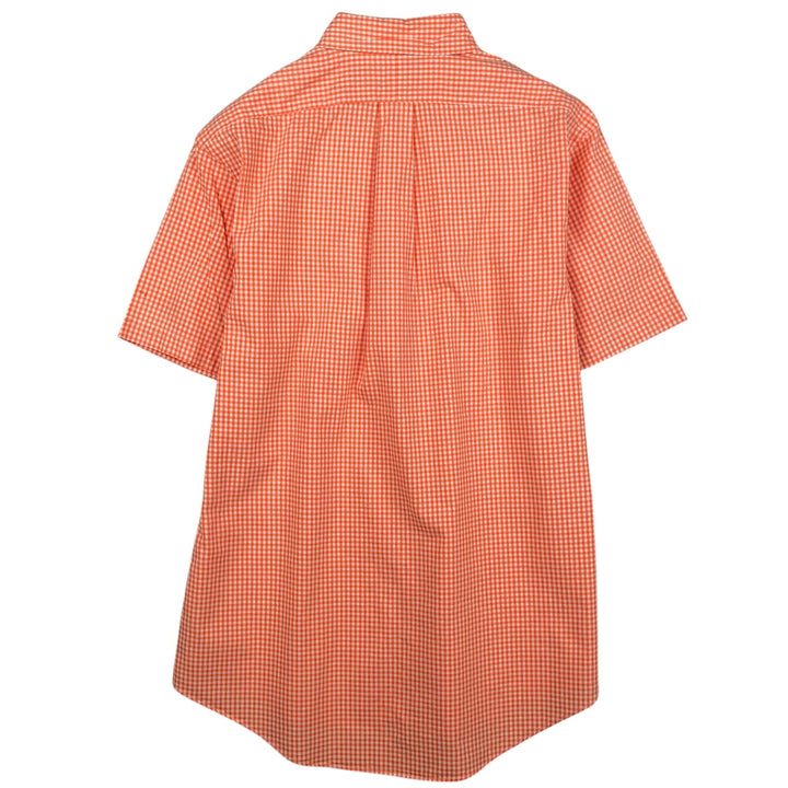 Ralph Lauren CUSTOM FIT Gingham Check Short-Sleeve Button-Down Check Shirt, Men's Size M (approx.) cotton orange type Vintage Second Hand