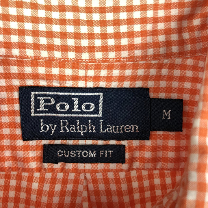 Ralph Lauren CUSTOM FIT Gingham Check Short-Sleeve Button-Down Check Shirt, Men's Size M (approx.) cotton orange type Vintage Second Hand