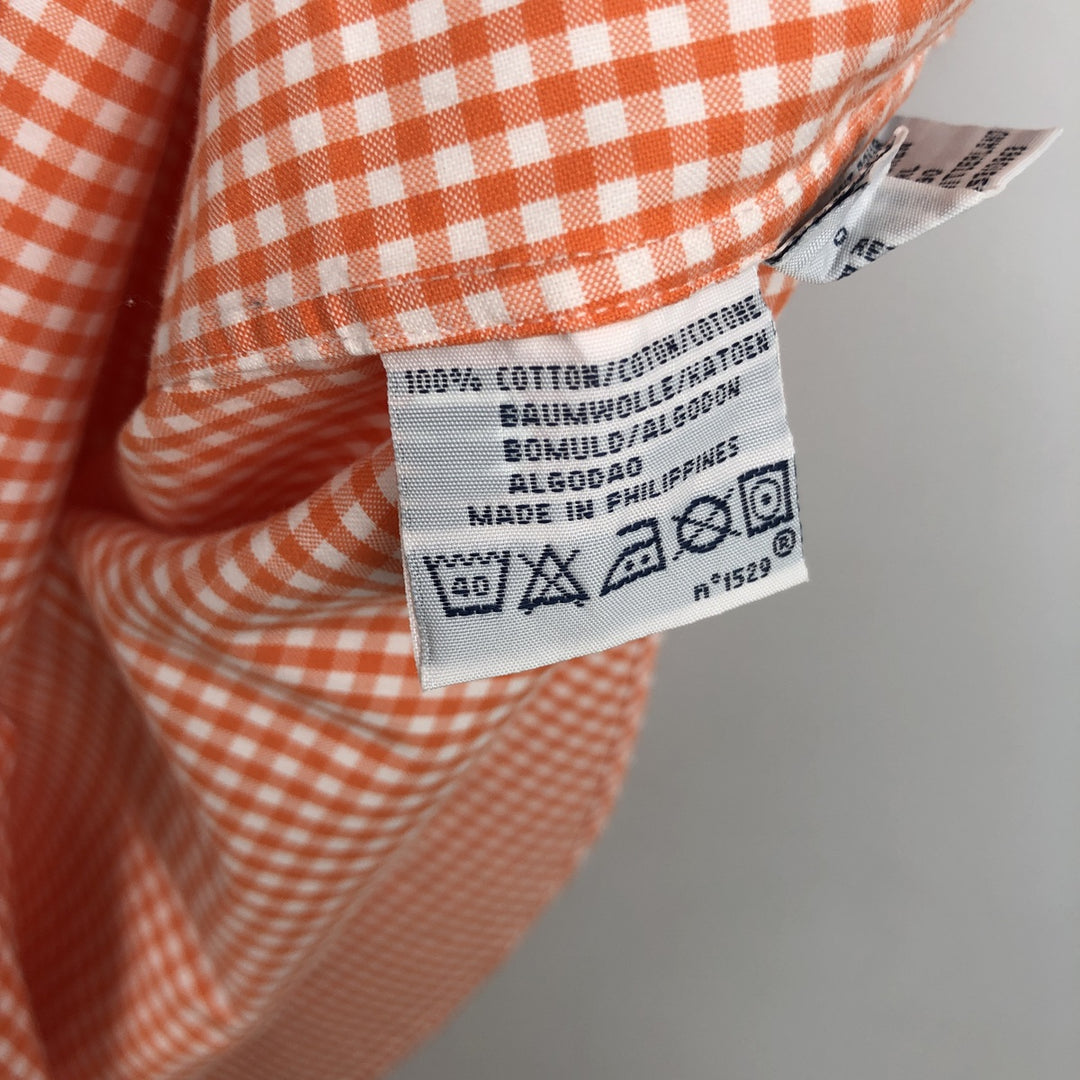Ralph Lauren CUSTOM FIT Gingham Check Short-Sleeve Button-Down Check Shirt, Men's Size M (approx.) cotton orange type Vintage Second Hand