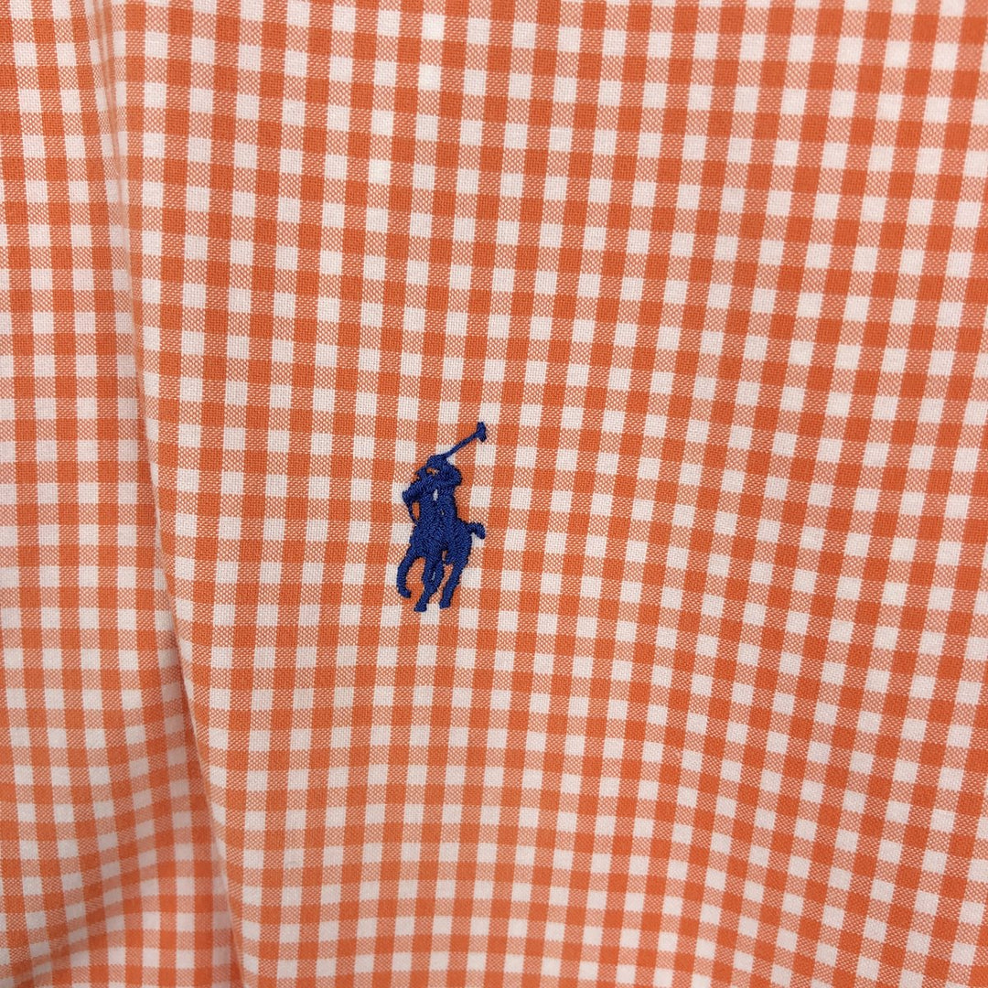 Ralph Lauren CUSTOM FIT Gingham Check Short-Sleeve Button-Down Check Shirt, Men's Size M (approx.) cotton orange type Vintage Second Hand