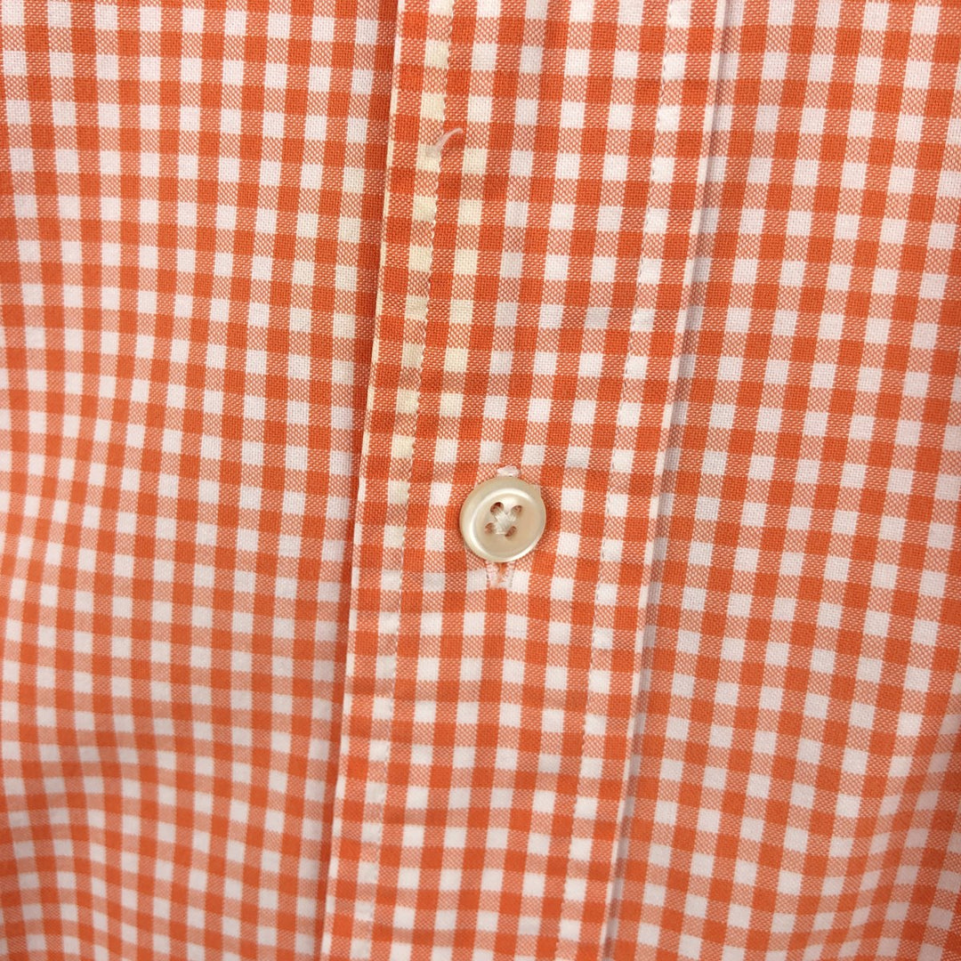 Ralph Lauren CUSTOM FIT Gingham Check Short-Sleeve Button-Down Check Shirt, Men's Size M (approx.) cotton orange type Vintage Second Hand