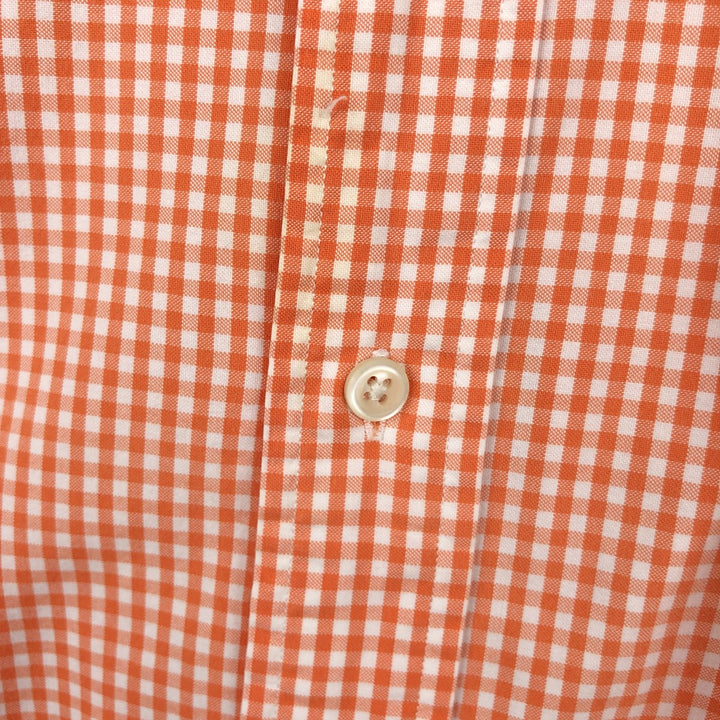 Ralph Lauren CUSTOM FIT Gingham Check Short-Sleeve Button-Down Check Shirt, Men's Size M (approx.) cotton orange type Vintage Second Hand