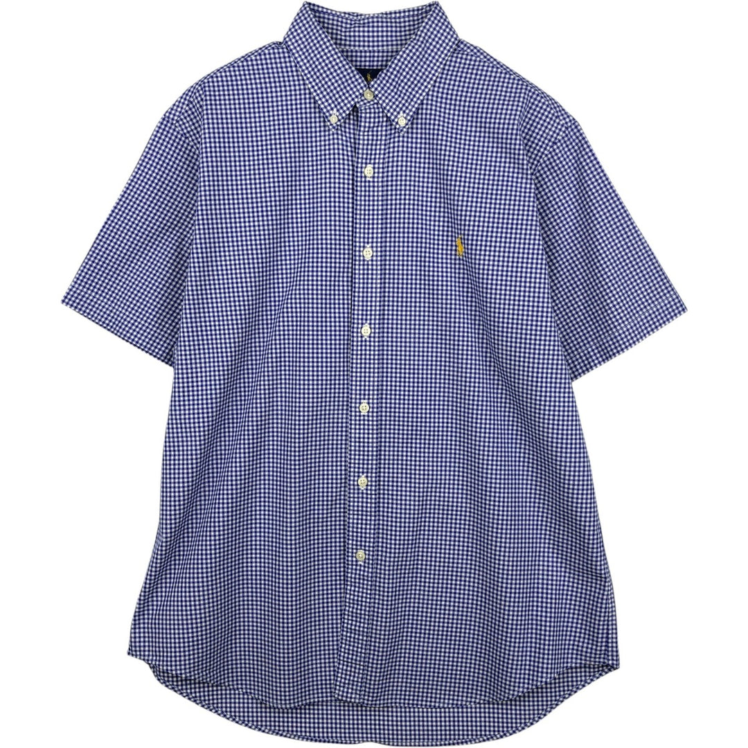 Ralph Lauren Gingham Check Short Sleeve Button Down Check Shirt Men's Size L cotton blue type Vintage Second Hand