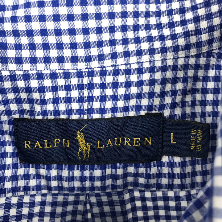 Ralph Lauren Gingham Check Short Sleeve Button Down Check Shirt Men's Size L cotton blue type Vintage Second Hand