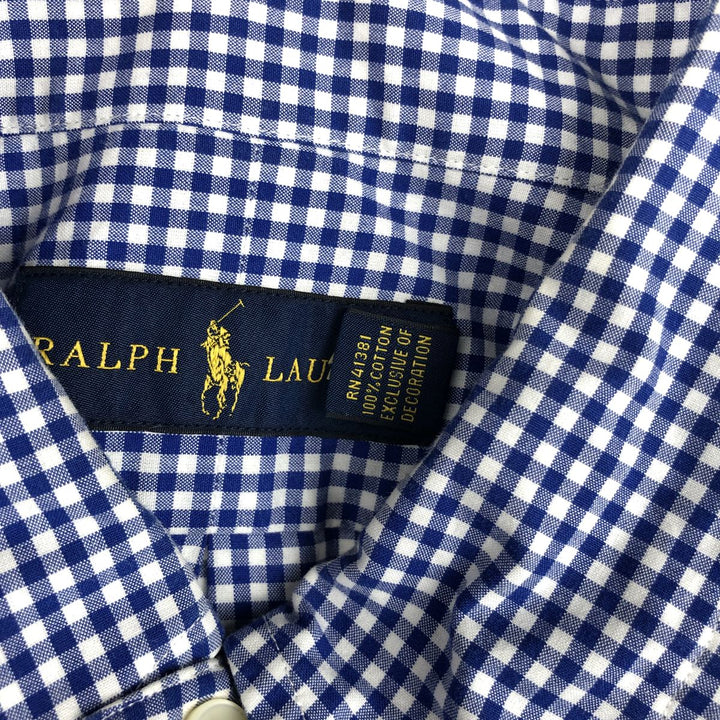 Ralph Lauren Gingham Check Short Sleeve Button Down Check Shirt Men's Size L cotton blue type Vintage Second Hand