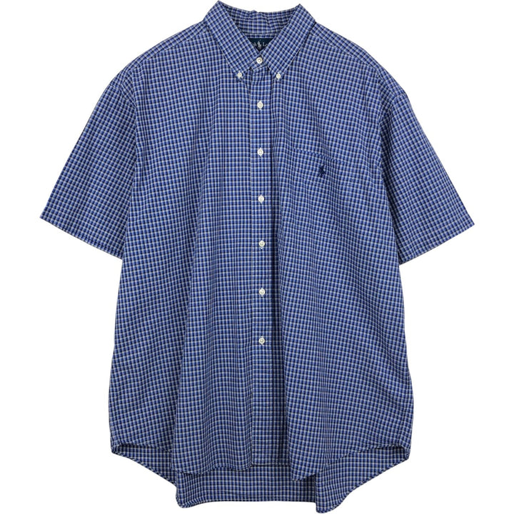 Ralph Lauren BLAKE short sleeve button down check shirt, men's size XXL cotton Navy blue Vintage Second Hand