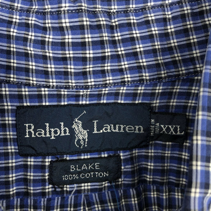Ralph Lauren BLAKE short sleeve button down check shirt, men's size XXL cotton Navy blue Vintage Second Hand
