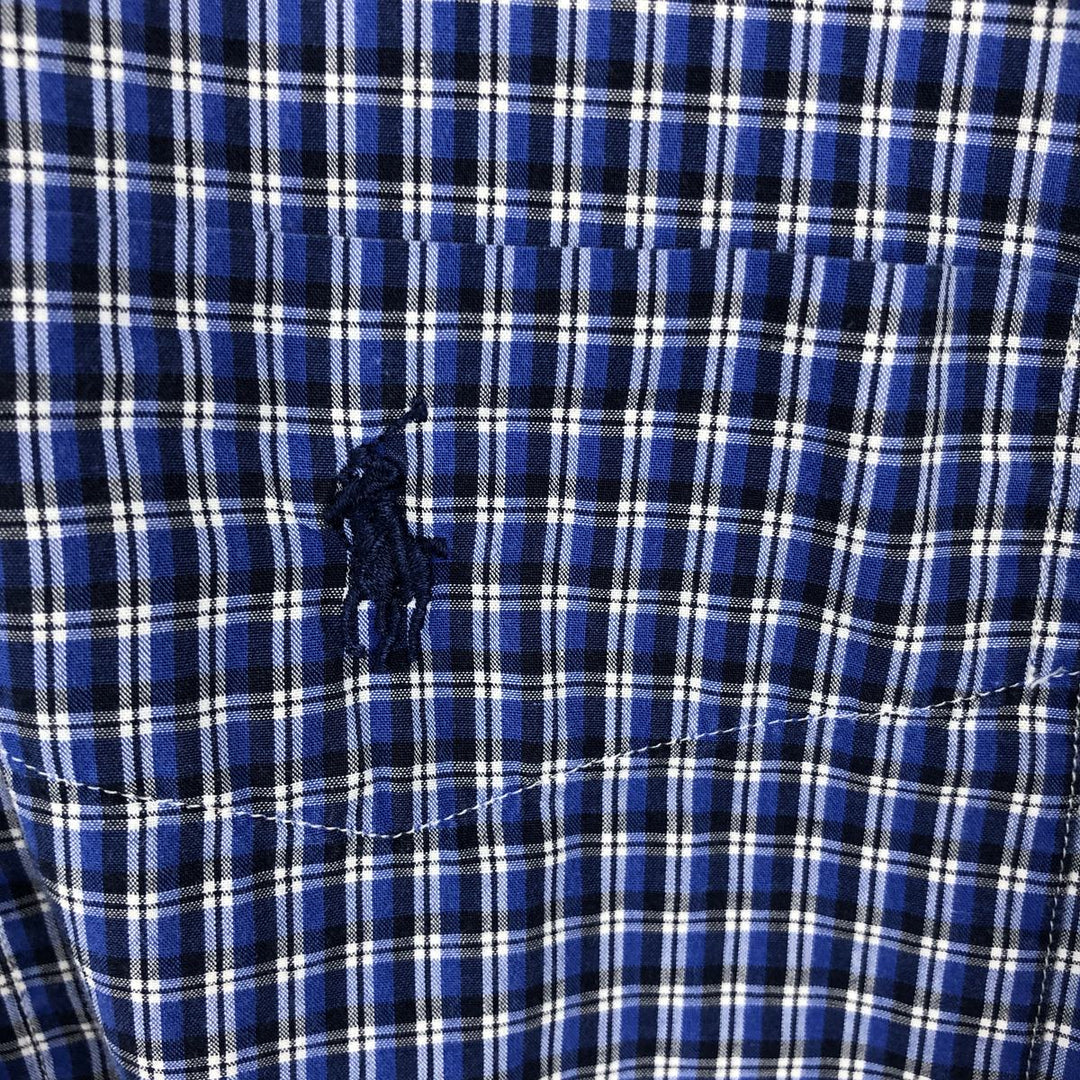 Ralph Lauren BLAKE short sleeve button down check shirt, men's size XXL cotton Navy blue Vintage Second Hand