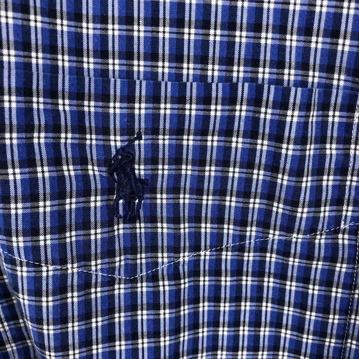 Ralph Lauren BLAKE short sleeve button down check shirt, men's size XXL cotton Navy blue Vintage Second Hand