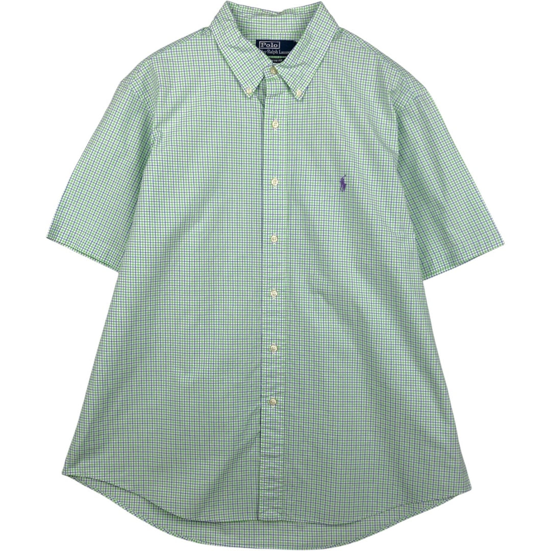 Ralph Lauren POLO by Ralph Lauren CUSTOM FIT short sleeve button down check shirt men's XL size cotton green type yellow green Vintage Second Hand