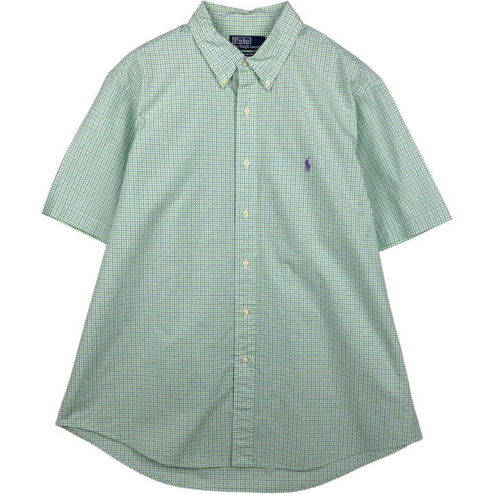 Ralph Lauren POLO by Ralph Lauren CUSTOM FIT short sleeve button down check shirt men's XL size cotton green type yellow green Vintage Second Hand